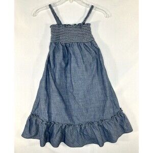 Old Navy Chambray Denim Dress Smocked Ruffle Straps Size S